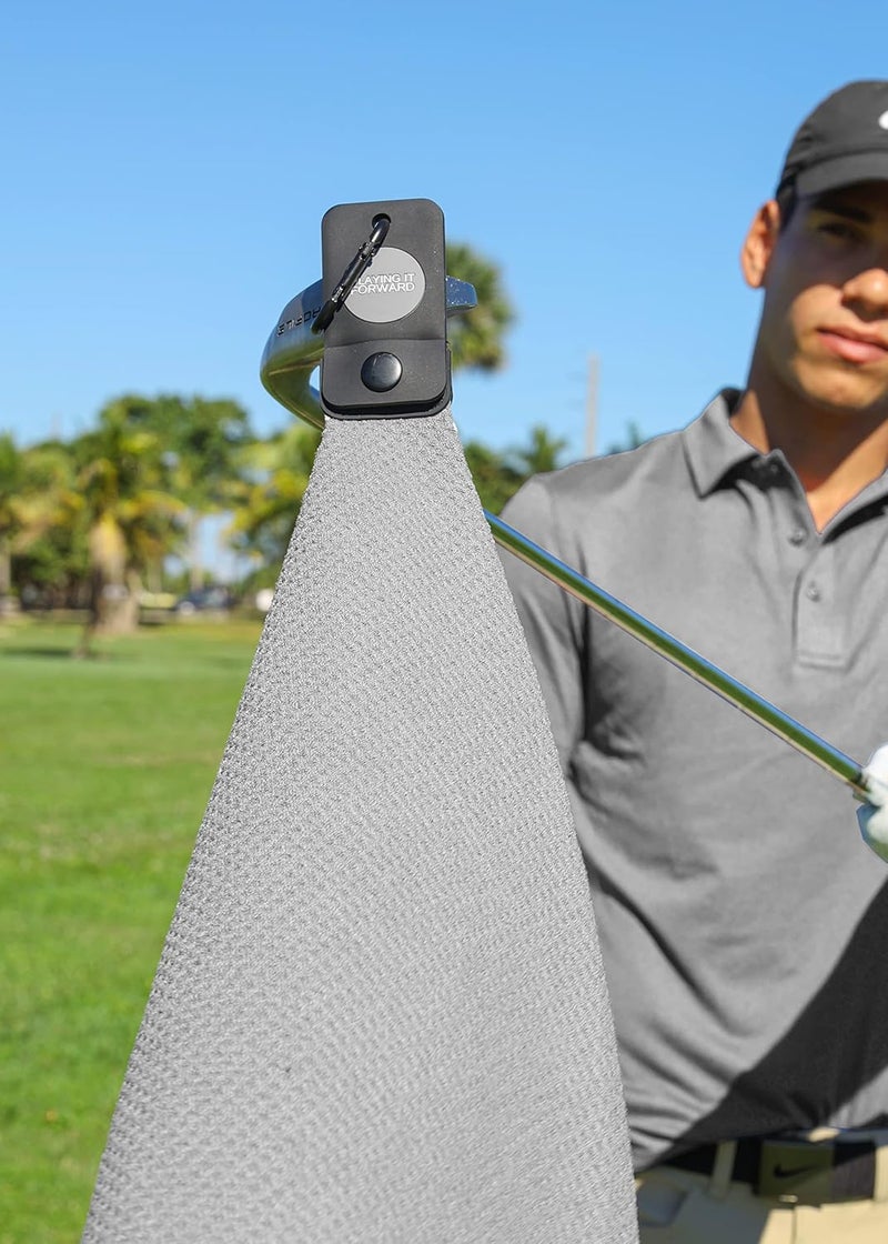 Playing It Forward Magnetic Golf Towels for Golf Bags with Clip & Ultra Strong Magnet - Waffle Weave Microfiber Towel for Secure Hold on Bags & Carts - Ideal Club Cleaner & Accessories - Gray - Image 3